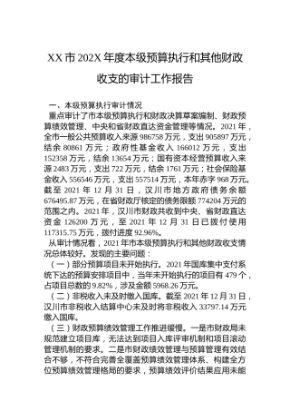 XX市202X年度本级预算执行和其他财政收支的审计工作报告