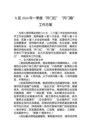 X区2024年一季度“开门红”“开门稳”工作方案
