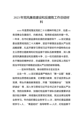 2023年党风廉政建设和反腐败工作总结材料