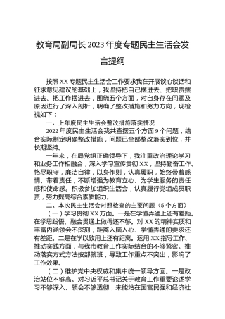 教育局副局长2023年度专题民主生活会发言提纲