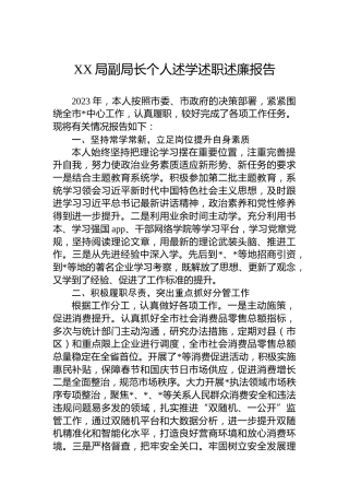 2023年XX局副局长个人述学述职述廉报告