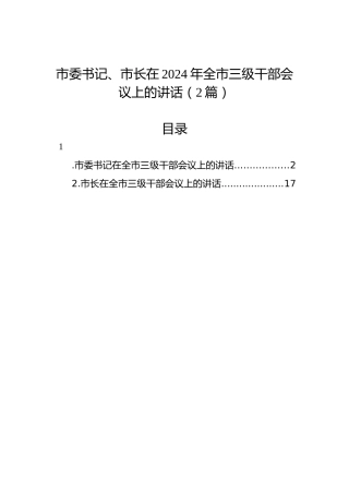 市委书记、市长在2024年全市三级干部会议上的讲话（2篇）