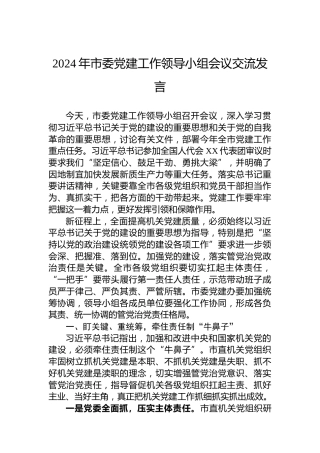2024年市委党建工作领导小组会议交流发言