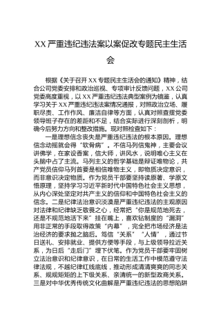 XX严重违纪违法案以案促改专题民主生活会