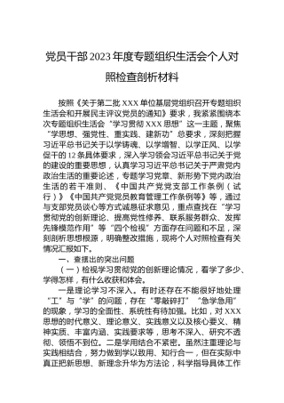 党员干部2023年度专题组织生活会个人对照检查剖析材料