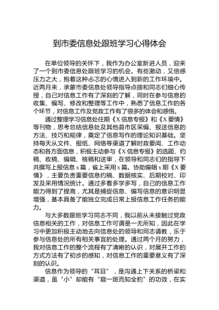 到市委信息处跟班学习心得体会