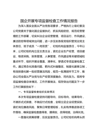 国企开展专项监督检查工作情况报告