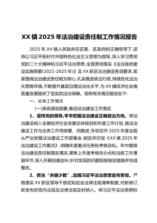 XX镇2025年法治建设责任制工作情况报告