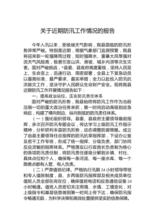关于近期防汛工作情况的报告