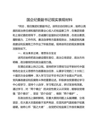 国企纪委副书记现实表现材料