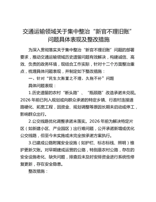 交通运输领域关于集中整治“新官不理旧账”问题具体表现及整改措施