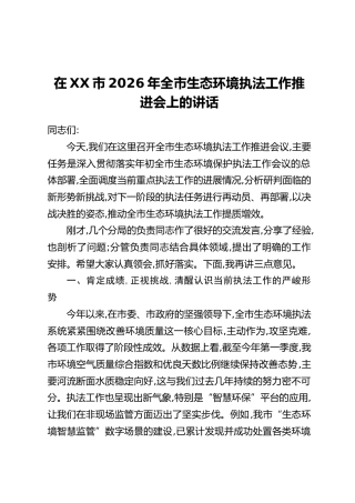 在XX市2026年全市生态环境执法工作推进会上的讲话(2)