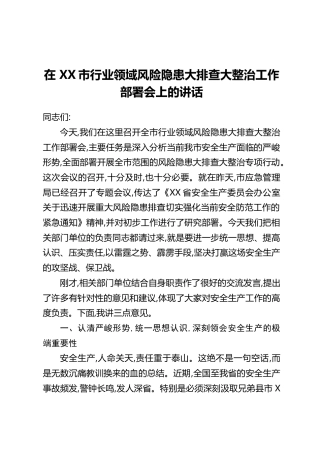 在XX市行业领域风险隐患大排查大整治工作部署会上的讲话(2)