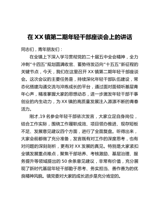 在XX镇第二期年轻干部座谈会上的讲话