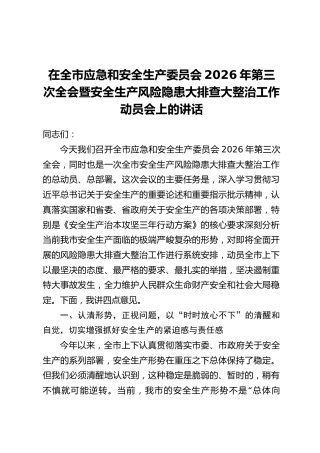 在全市应急和安全生产委员会2026年第三次全会暨安全生产风险隐患大排查大整治工作动员会上的讲话