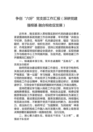 争创“六好”党支部工作汇报（深耕党建强根基融合税收促发展）