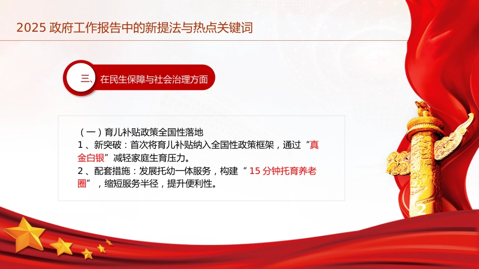 两会党课ppt+讲稿:2025年政府工作报告中的新提法与热点关键词(1500字,13张)_第6页
