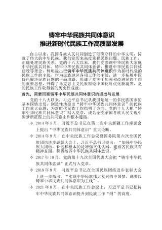 ppt+讲稿：铸牢中华民族共同体意识 推进新时代民族工作高质量发展（6800字，43张）