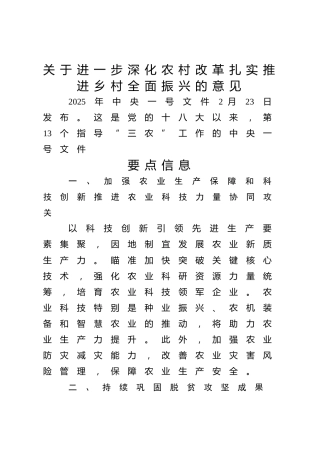 2025年中央一号文件要点及全文解读党课ppt+讲稿（8600字，30张，乡村振兴）