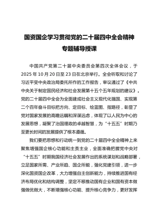 国资国企系统二十届四中全会精神专题辅导党课（9400字，53张）