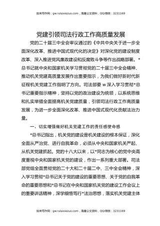 党建引领司法行政工作高质量发展（4400字，27张）