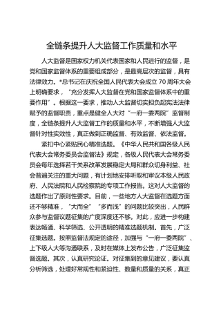 研讨发言：全链条提升人大监督工作质量和水平