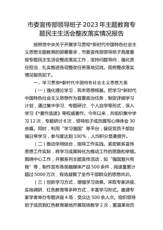 宣传部上年度民主生活会整改落实情况总结报告3000字