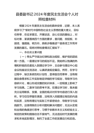 县委副书记2024年度民主生活会对照检查5500字