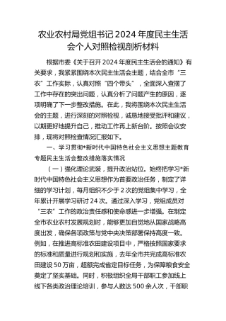 农业农村系统2024年度民主生活会个人对照检查6600字