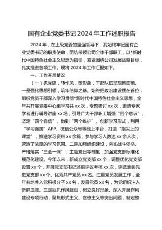 国企公司书记2024年度工作述职报告3700字