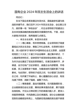 国企公司2024年民主生活会上的讲话4300字
