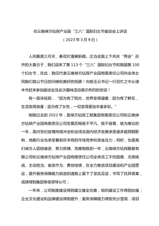 产业园三八座谈会讲话素材