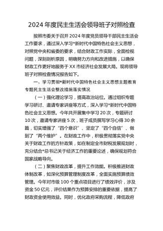 财政系统班子2024年度民主生活会对照检查4900字