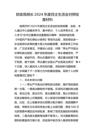 财政系统2024年度民主生活会个人对照检查4800字