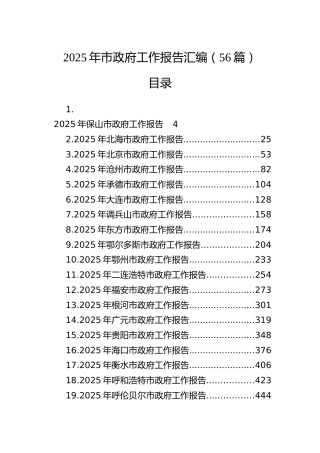 2025年市政府工作报告汇编（56篇）