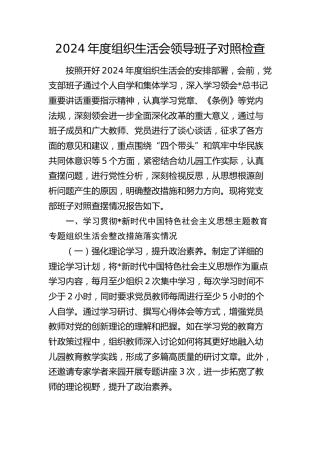 2024年度组织生活会班子对照检查6500字（新疆，四个带头+民族共同体，幼儿园）