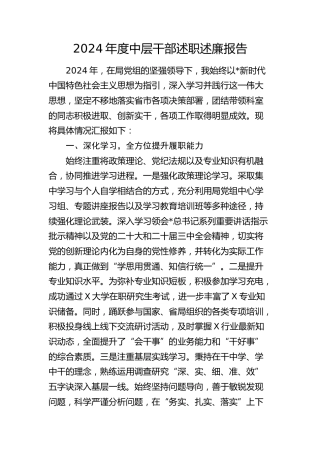 2024年度中层干部述职述廉报告（个人总结）