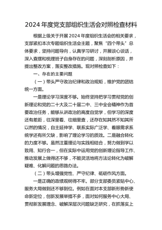 2024年度党支部组织生活会对照检查2800字