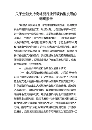 金融支持高耗能行业低碳转型发展的调研报告