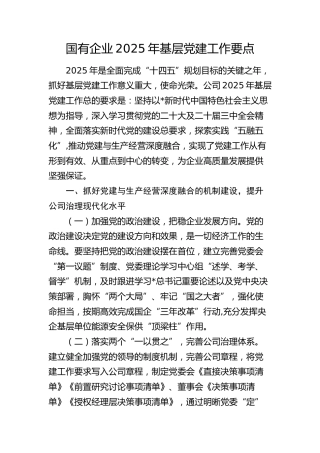 国企公司2025年党建工作要点（3200字计划）