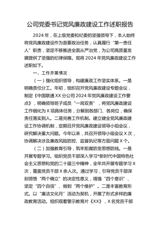公司书记2024年党风廉政建设工作述职报告3200字