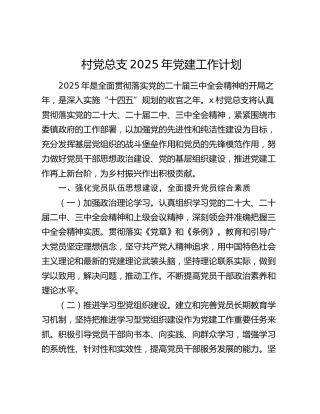 村党总支2025年党建工作计划1500字