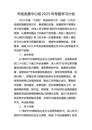 2025年中心组专题学习计划4900字(发改)