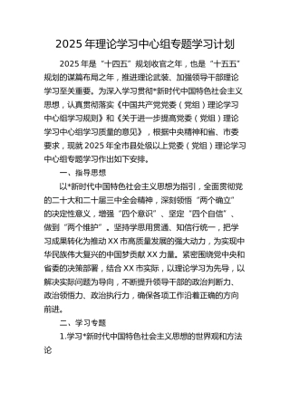 2025年理论学习中心组专题学习计划4300字