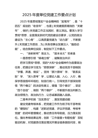 2025年度党建工作要点计划4000字