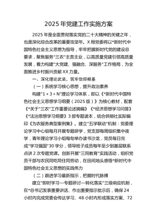 2025年党建工作实施方案3300字