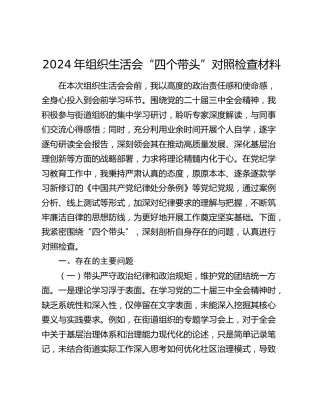 2024年组织生活会个人对照检查（乡镇街道）