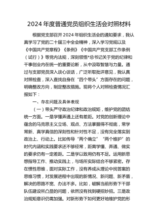 2024年度组织生活会个人对照检查3300字