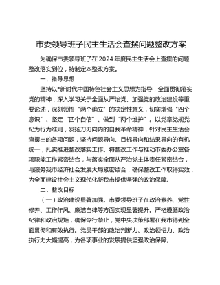 2024年度民主生活会查摆问题整改方案2700字