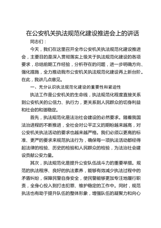 在公安机关执法规范化建设推进会上的讲话